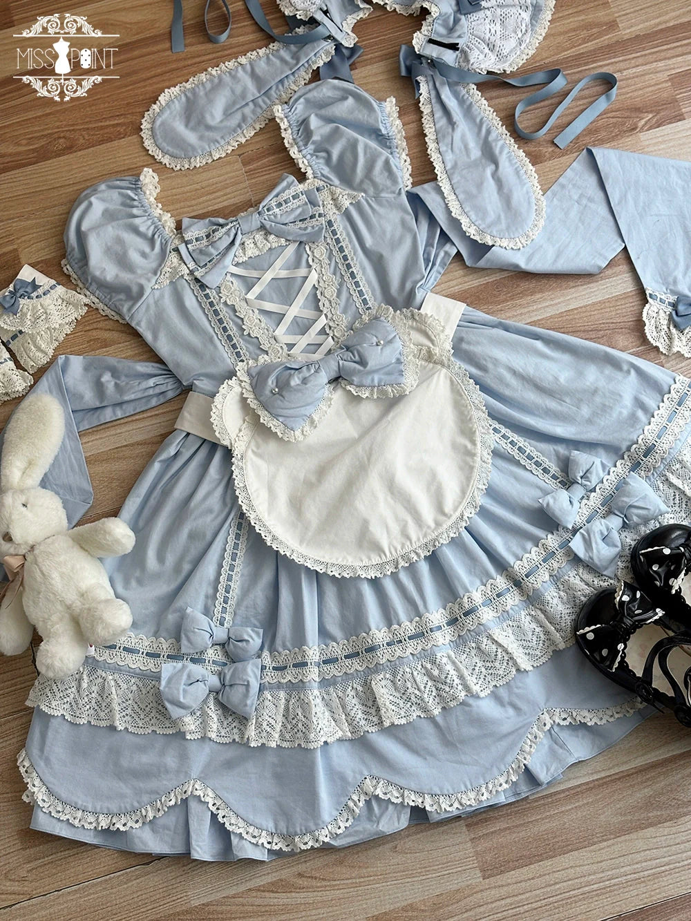 Miss Point - Vintage Petal Rabbit - Old School Lolita OP Cotton Dress With Petal-Shaped Hem