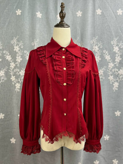 DMFS Lolita - Night Banquet - Pointed Collar Classic Lolita Shirt, Long Sleeve
