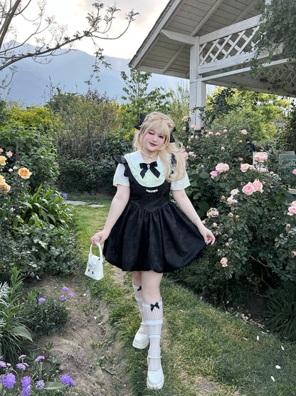 Yingtang - Plus Size Lolita Dress Set Short Sleeve Shirt