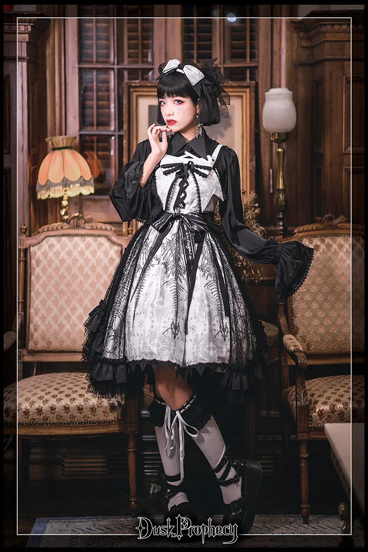 DuskProphecy - Coccyx - Elegant Lolita Dress High Waist Fishbone Print JSK Set