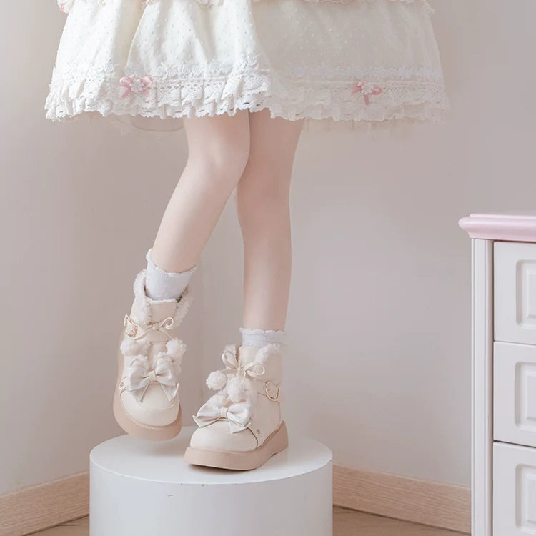 Beauty Bunny - Milk Bear - Winter Lolita Shoes Thick Sole Fleece Snow Boots