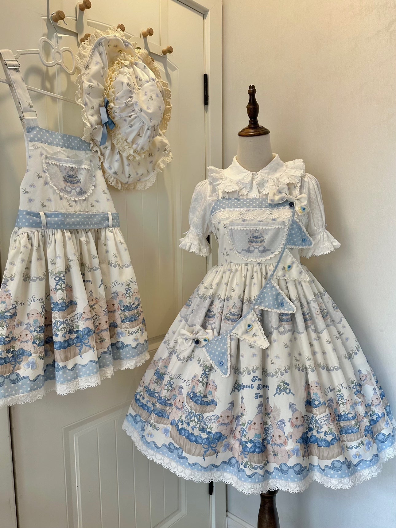 Akiyama Future Studio - Blueberry Tart Party - Sweet Blue Lolita Salopette Dress Blueberry Tart Print JSK Dress