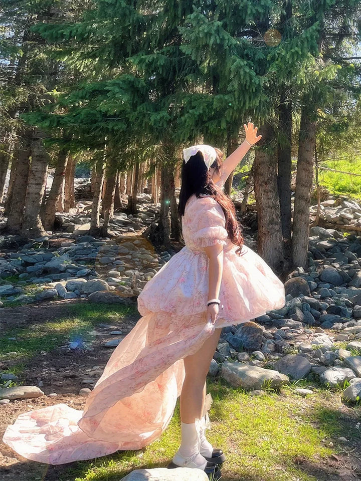 Rouroudream - Selkie - Plus Size Sweet Lolita OP Trailing Floral Princess Gown Dress