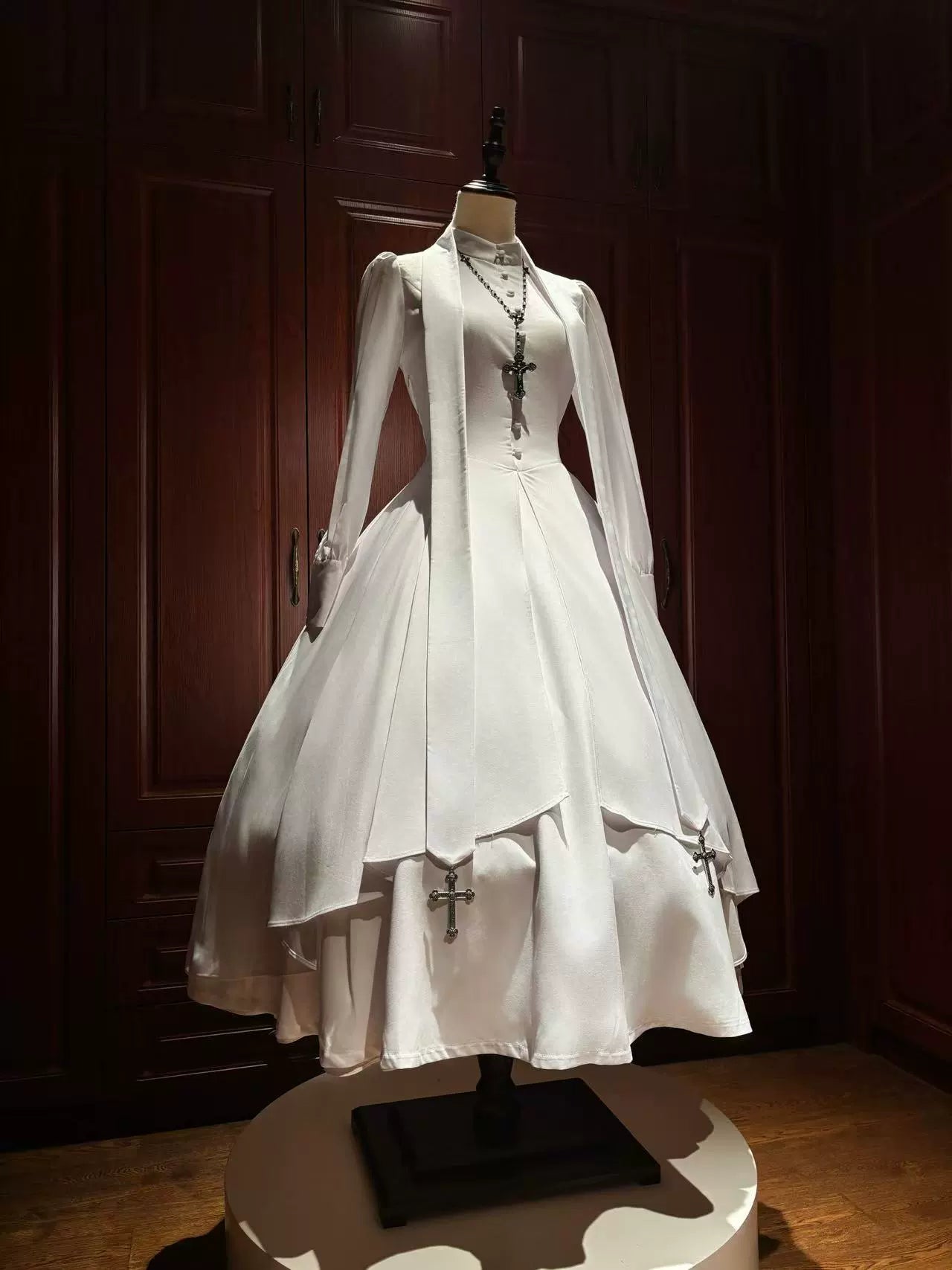 LetterfromGod - Night Watchman - Gothic Lolita OP Dress, Open-Front Hem