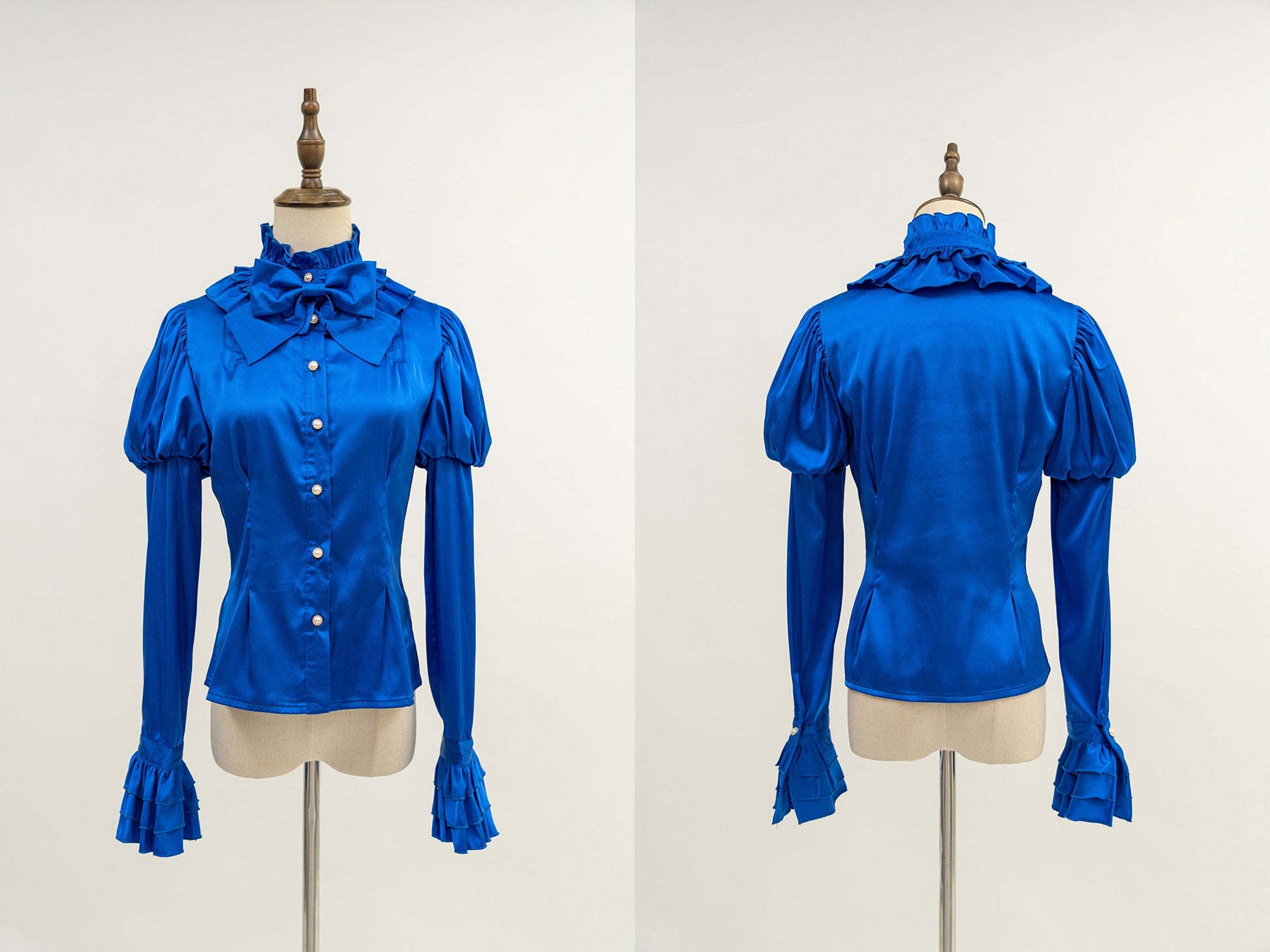 Nn Star - Dragonbone Lily - Gothic Lolita Satin Shirt with Vintage Julie Sleeves