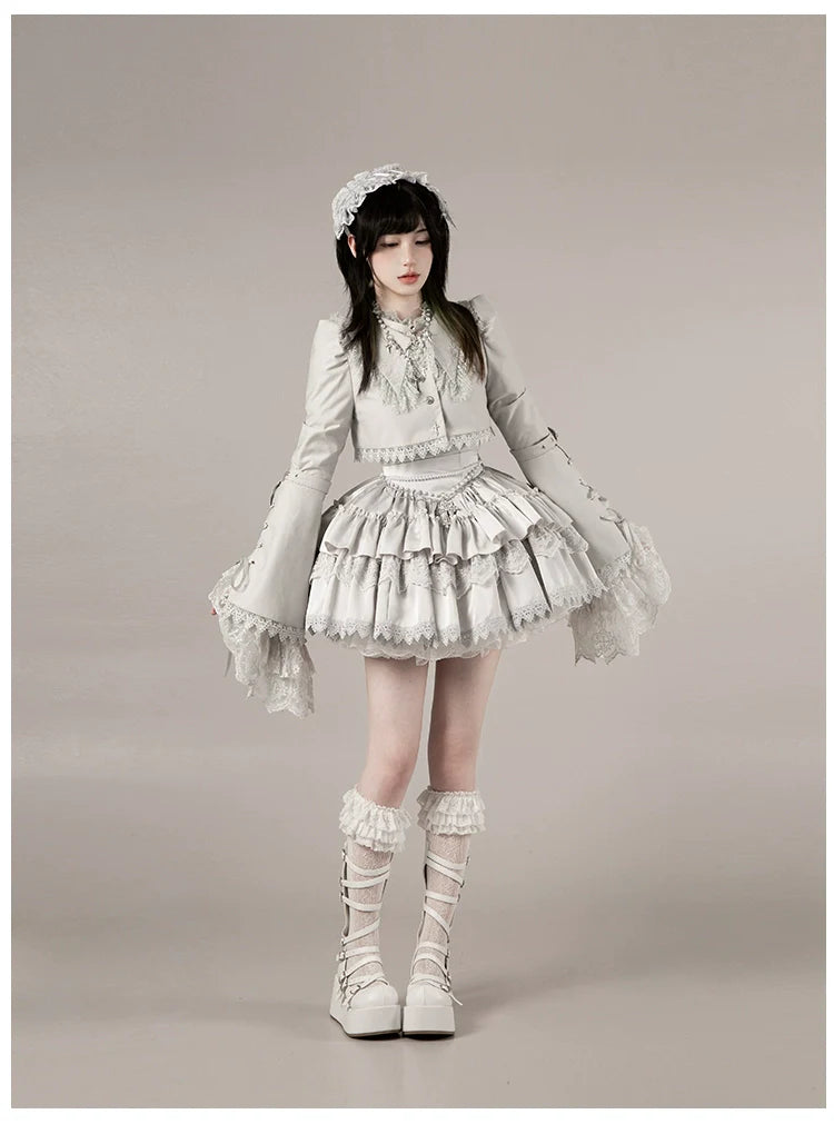 With PUJI - Letter and Poetry ﾂｷ Humanoid Robot - Silver Gothic Lolita Mermaid Skirt Set