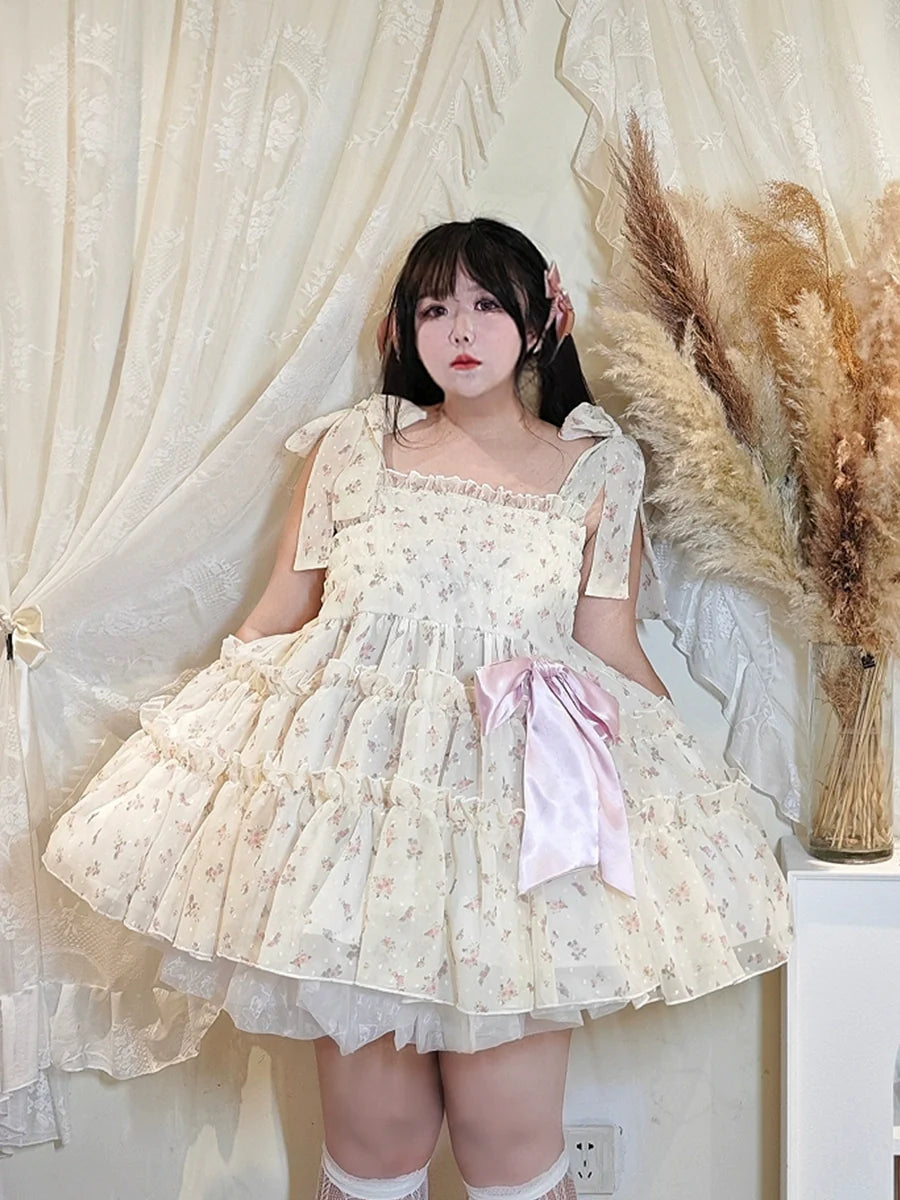 Rouroudream - Teenage Mind - Plus Size Lolita JSK Dress Chiffon Floral Print