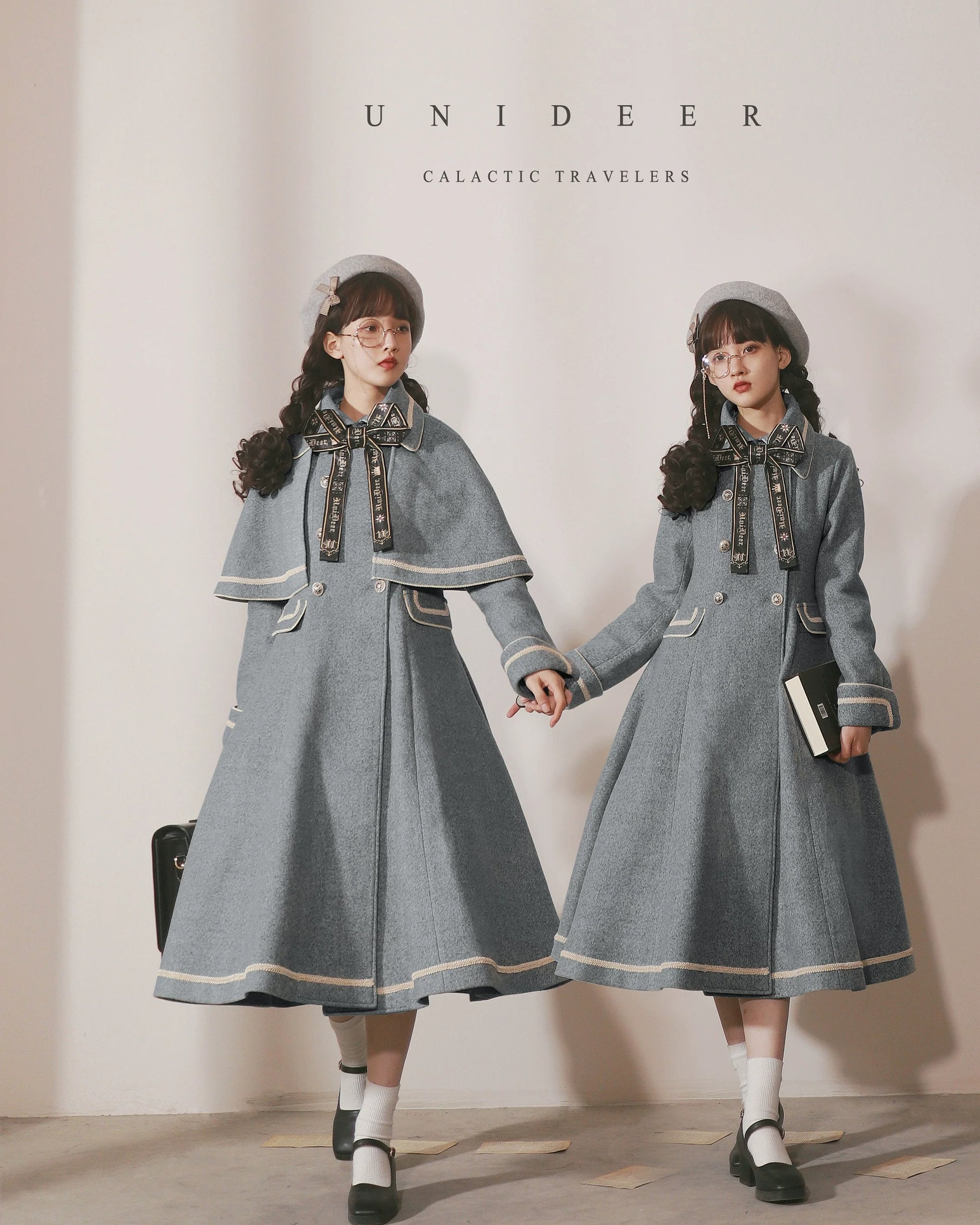 Unideer - Galaxy Traveler - Classic School Lolita Overcoat with Detachable Cape and Bow