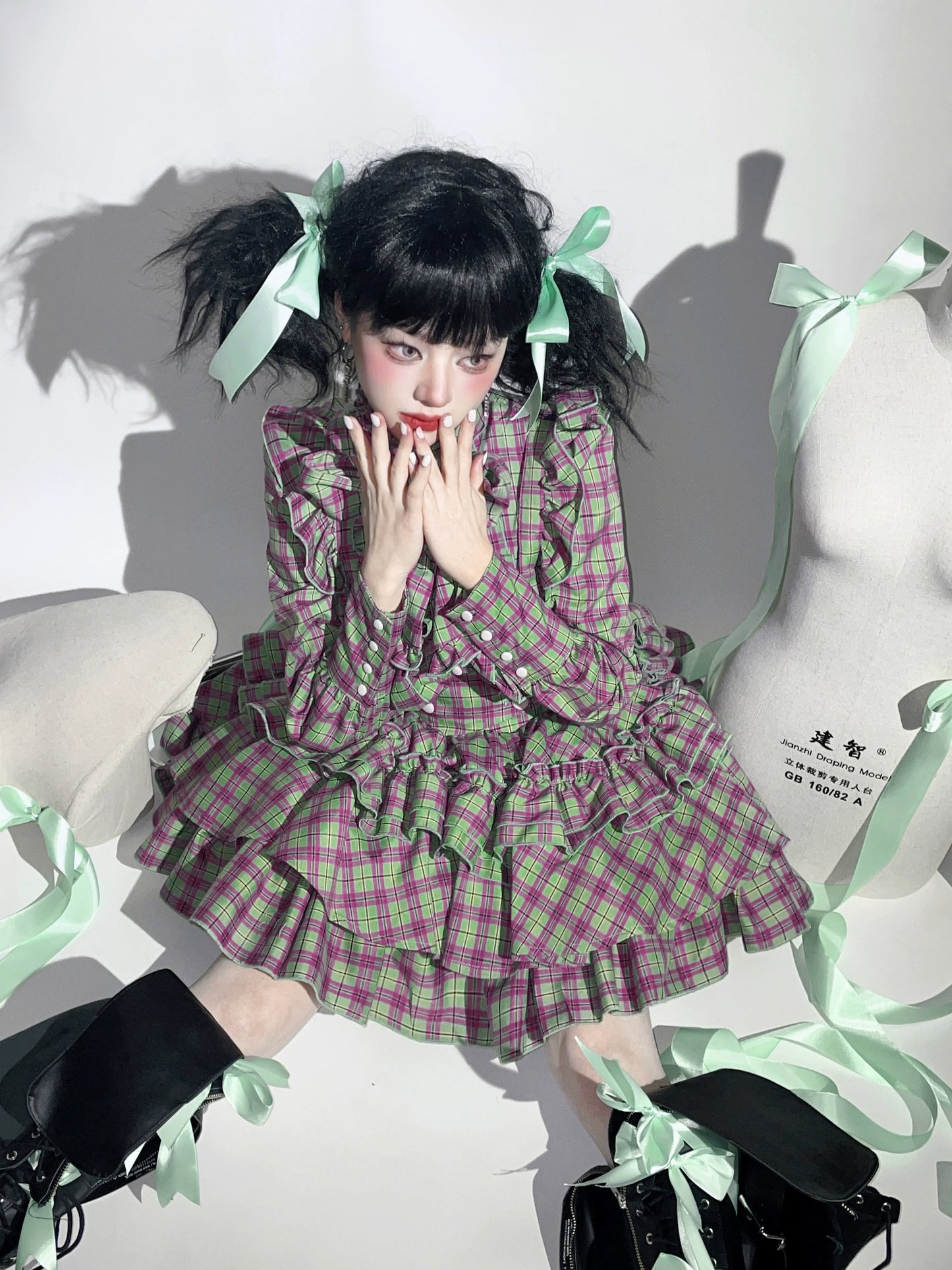 CATCOCOON - Humanoid Gift Box - Christmas Plaid Lolita Blouse & SK