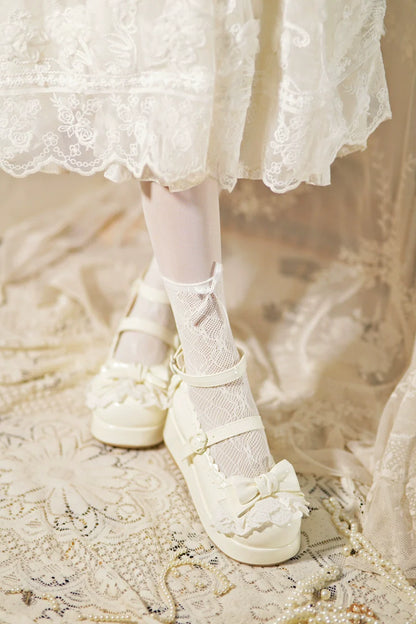 Jiujiu Lolita - Milky Puff - Sweet Lolita Heels Shoes, Round Toe With Petite Wedge