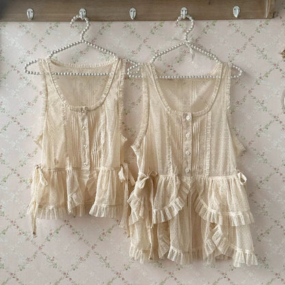 Sweet Dreamer - Antique Wall - Classic Vintage Lolita Vest Tulle Polka Dot Vest