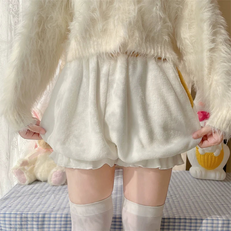 Sugar Girl - Kawaii Winter Lolita Warm Velvet Petticoat with Corgi Tail