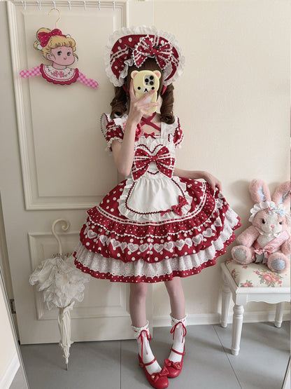 Hanguliang - Berry Bubble - Sweet Lolita OP Suit Tiered Ruffles Skirt with Polka Dots