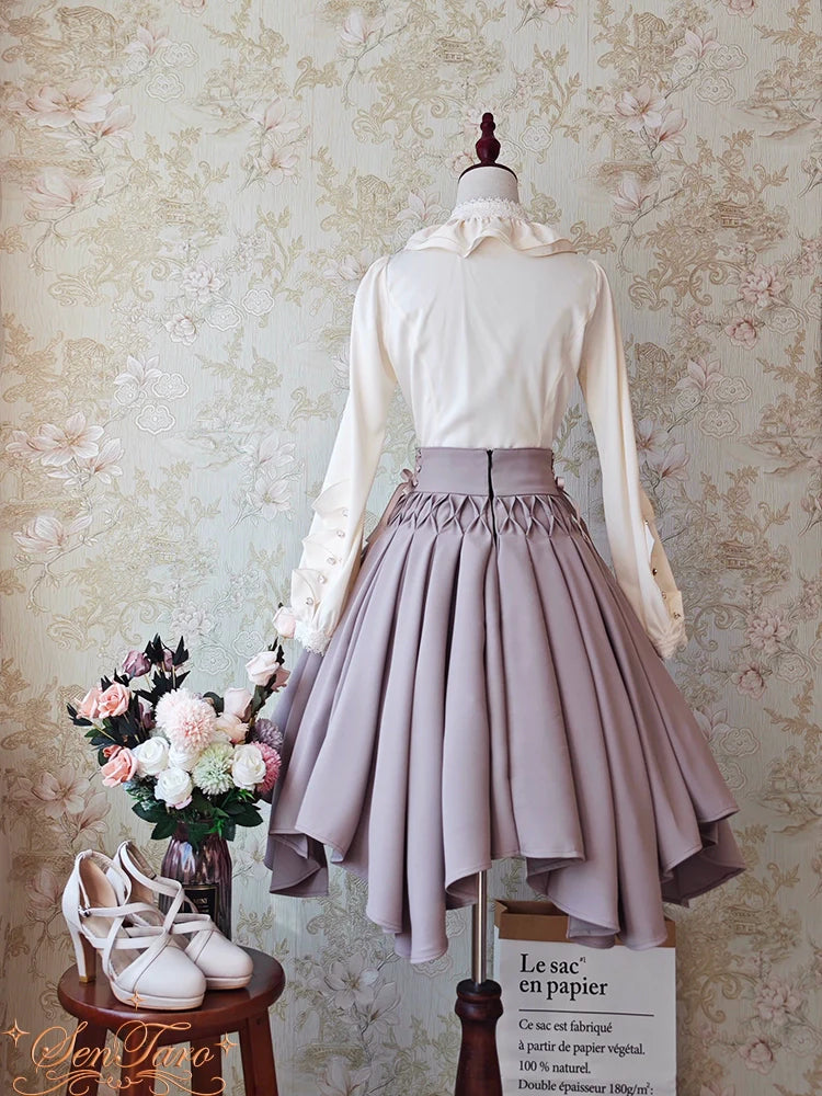 Sentaro - Pleated Irregular Knit Floral Slim Fit Vest and Half Skirt Set