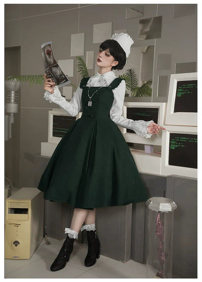 With PUJI - Letter and Poetry ﾂｷ Abyss Clinic - Gothic Lolita Green Dress Set