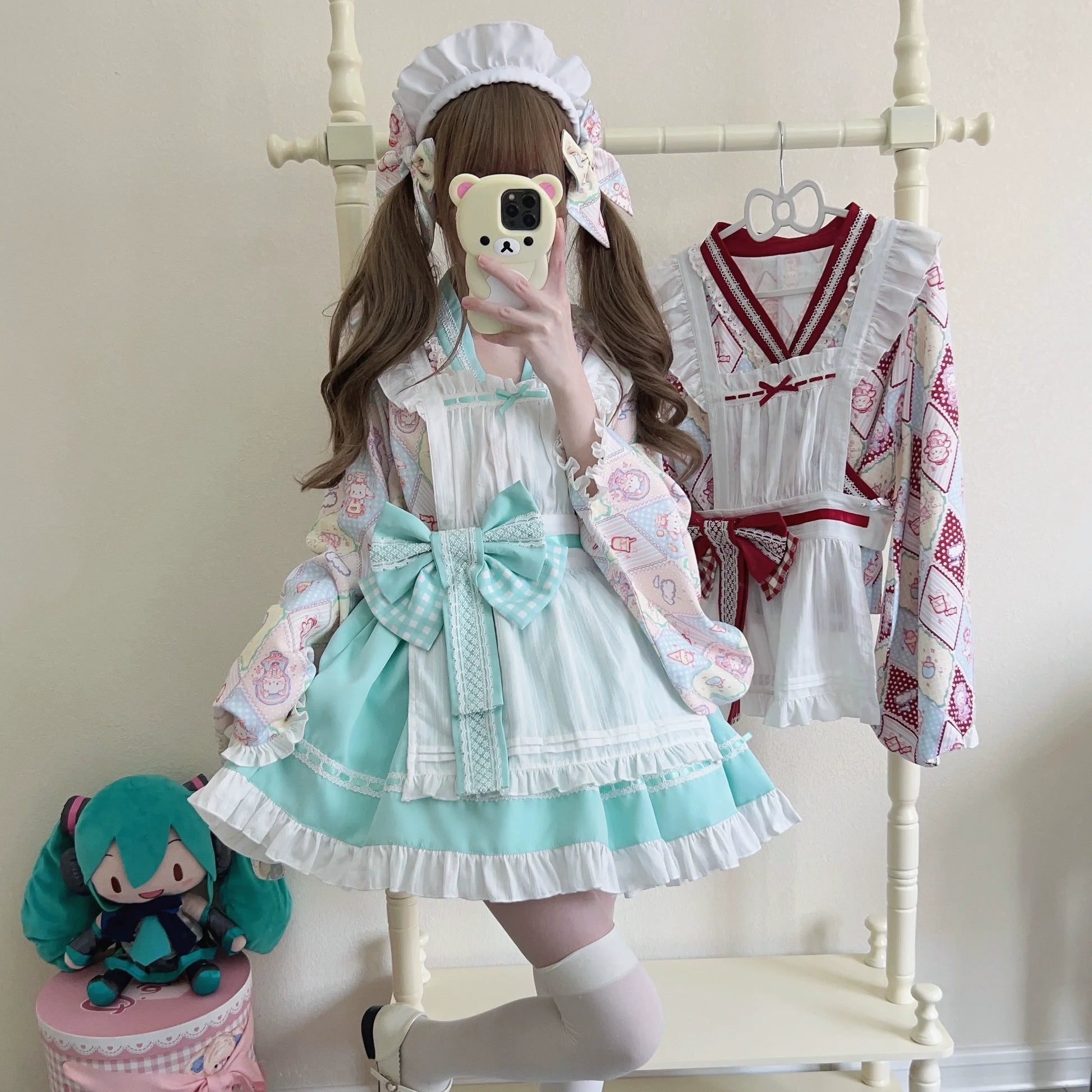 Sugar Girl - Showa Sweetness - Maid Wa Lolita Skirt Set Cute Summer Lolita Bow Apron