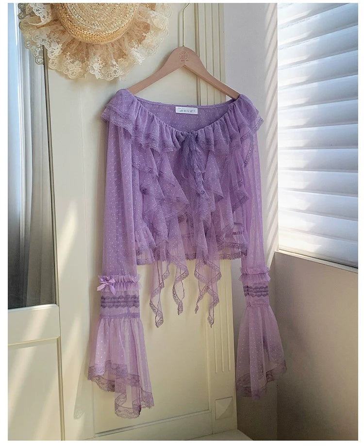 With PUJI - Letters and Poetry - Summer Classic Lolita Tulle Lace Bolero with Multi-Color