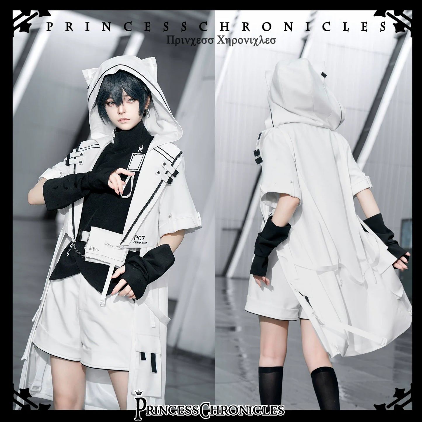 Princess Chronicles - White Cat - Futuristic Style Cool Lolita Pants Suit With Cat Ear Coat