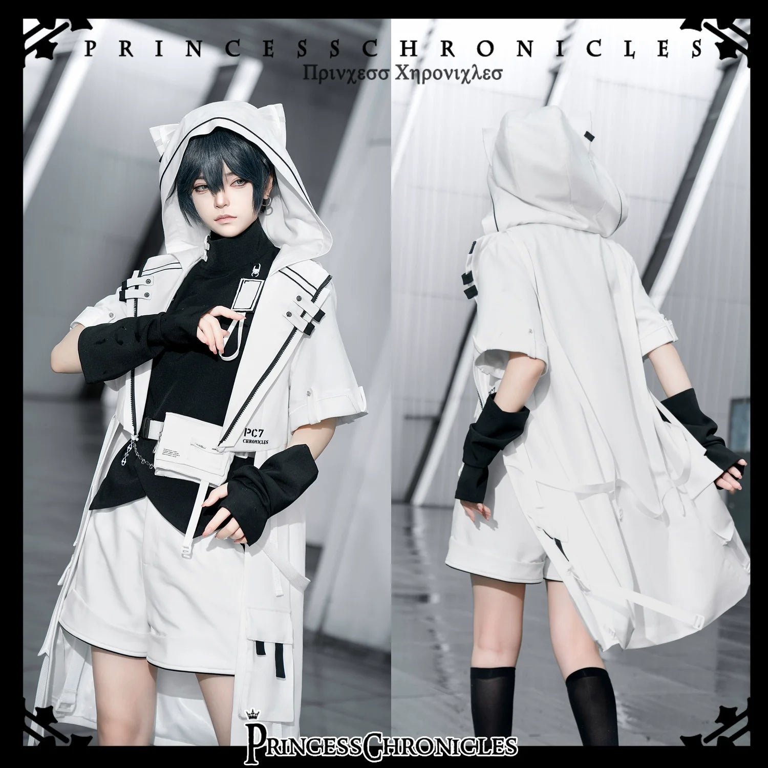 Princess Chronicles - White Cat - Futuristic Style Cool Lolita Pants Suit With Cat Ear Coat