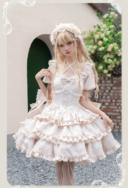OCELOT - Puff Rose - Sweet Lolita OP Princess Bow Trailing Lolita Dress