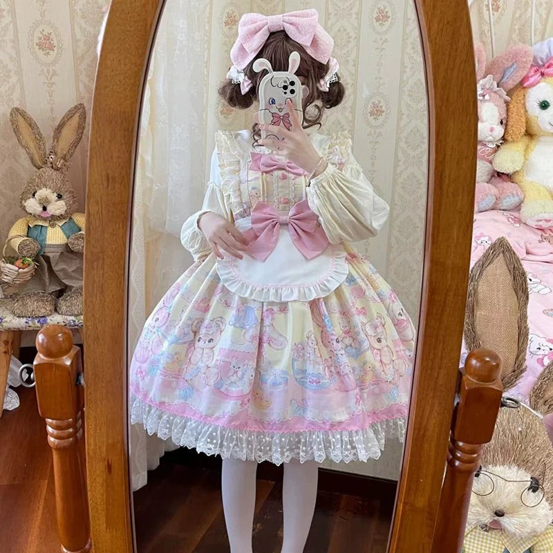 Hanguliang - Sweet Bunny Bear - Sweet Lolita Jumper Dress Cute JSK