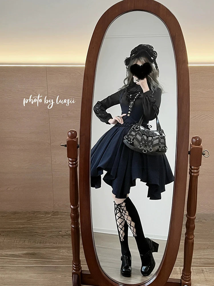 Sentaro - Pleated Irregular Knit Floral Slim Fit Vest and Half Skirt Set