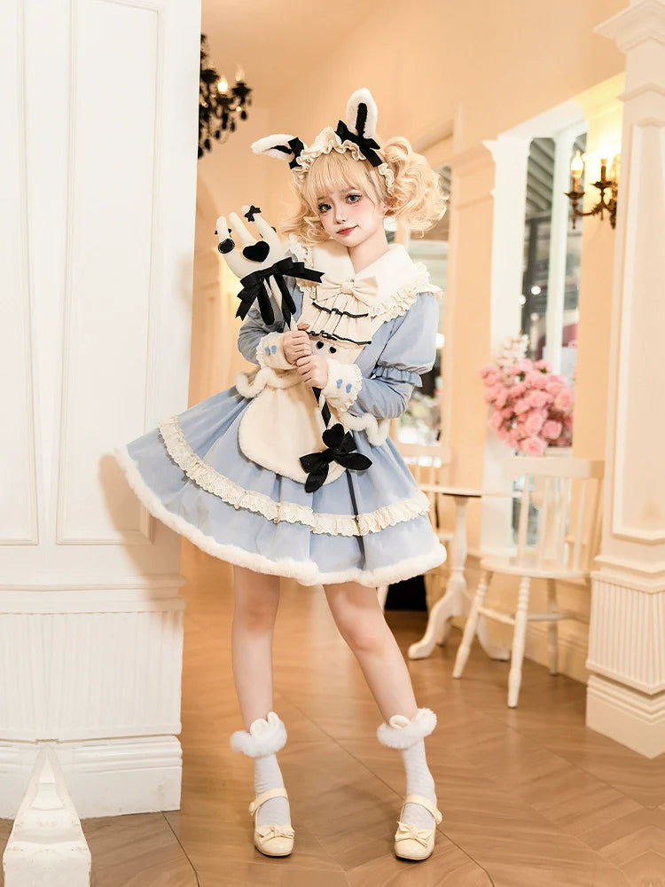 With PUJI - Rabbit&Alice - Sweet Twin Lolita OP Dress Doll Apron Dress Set