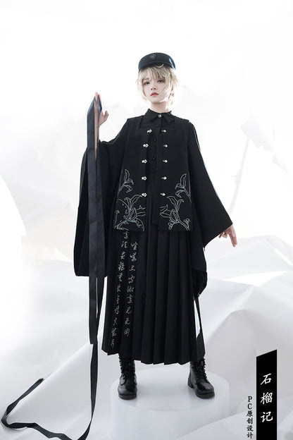 Princess Chronicles - Pomegranate Note - Chinese Style Black Pleated Skirt