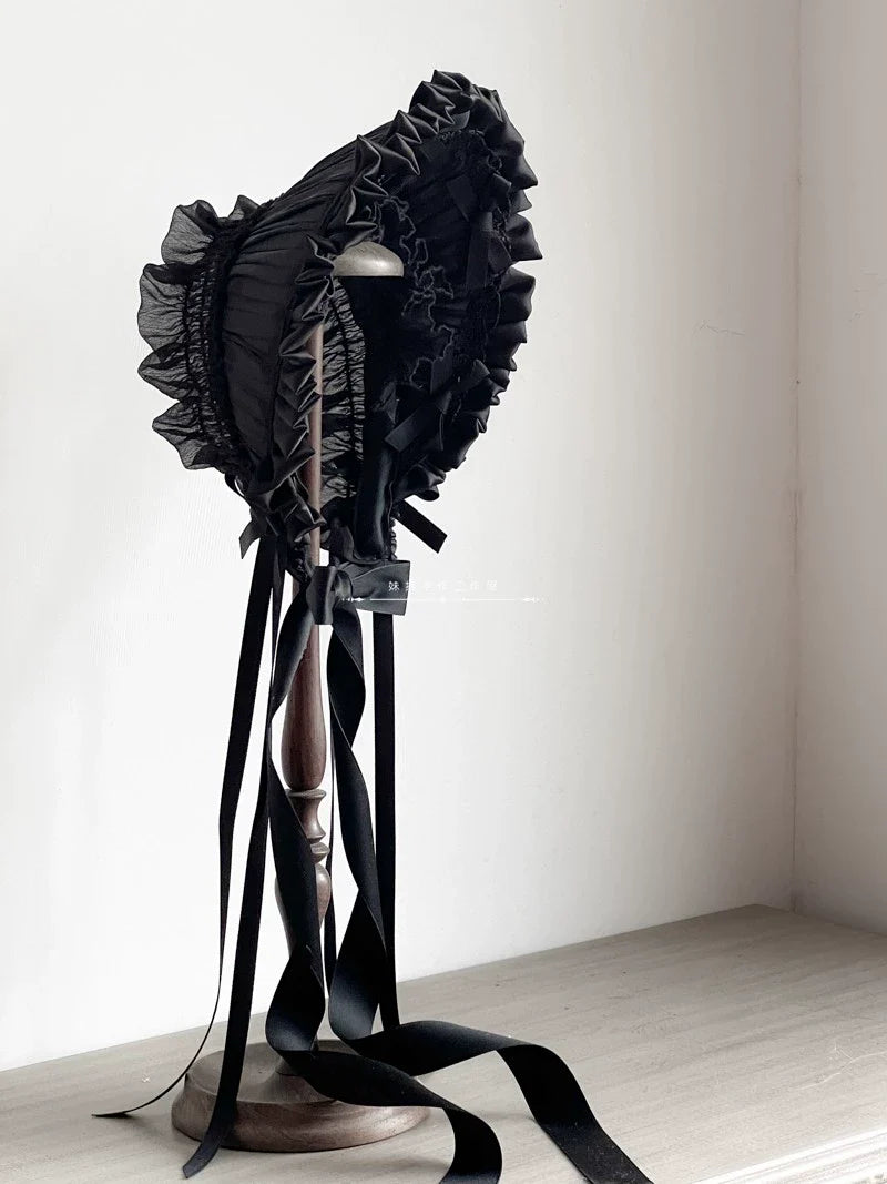 MAID - Elegent Lolita Bonnet Black Ribbon BNT