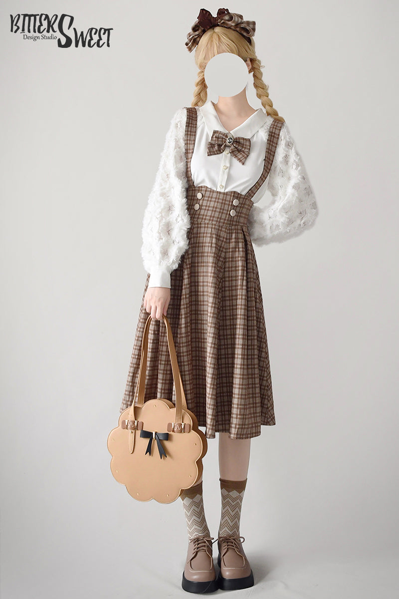 BitterSweet - Vintage Lolita Skirt Fishbone Tartan Super High Waist SK