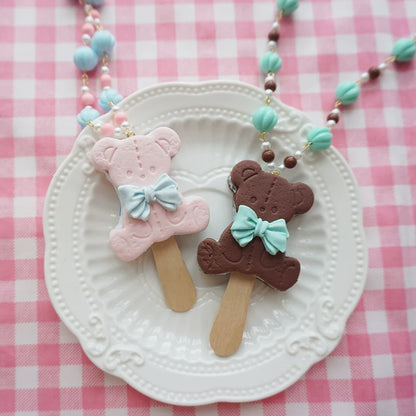 Cat Tea Party - Kawaii Lolita Necklace Bear Biscuit Ice Cream Handmade Clay Necklace