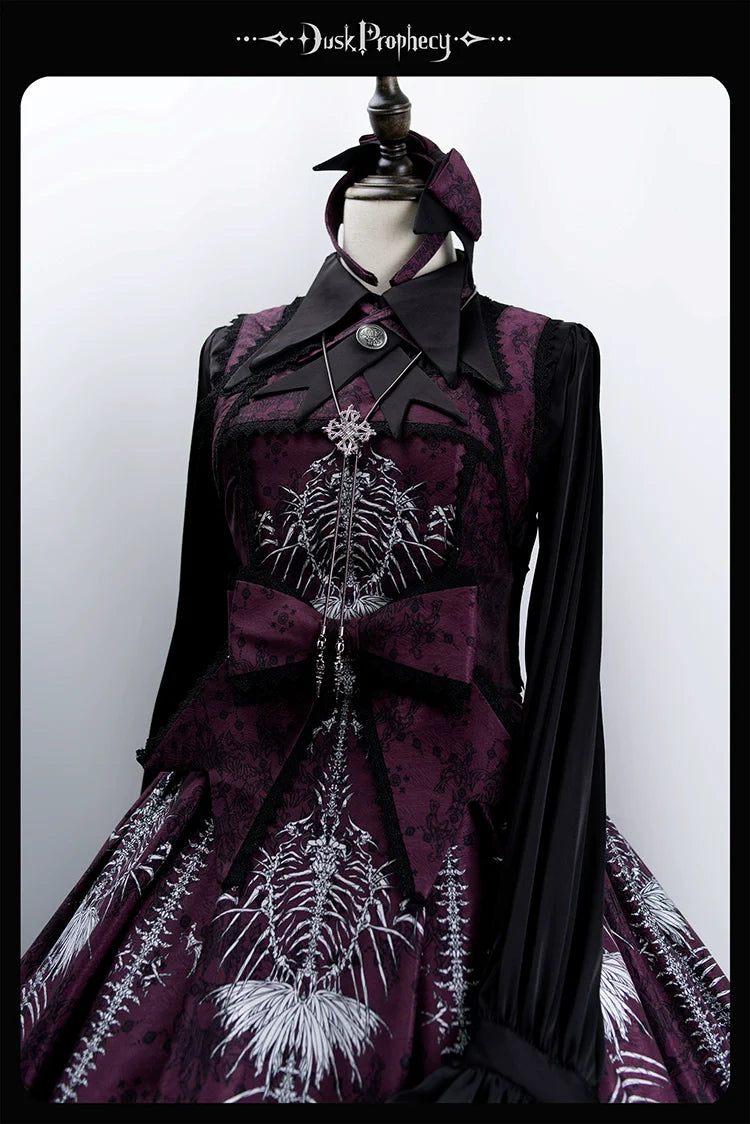 DuskProphecy - Coccyx - Elegant Lolita Dress High Waist Fishbone Print JSK Set