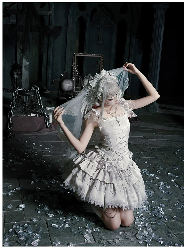 With PUJI - Letter and Poetry ﾂｷ Humanoid Robot - Silver Gothic Lolita Mermaid Skirt Set