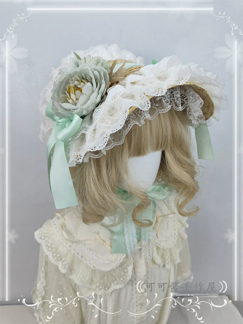 Cocoa Jam - Country Lolita Bonnet Lace Flower Flat Cap Multicolors Customized