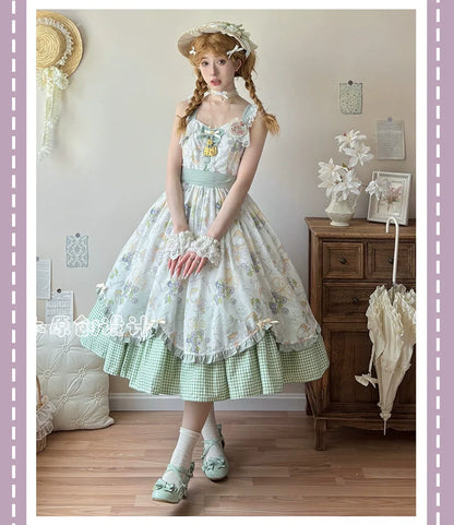 Qianmu - Blueberry Summer - Classic Lolita JSK Dress with Large Hem and Cotton Lining