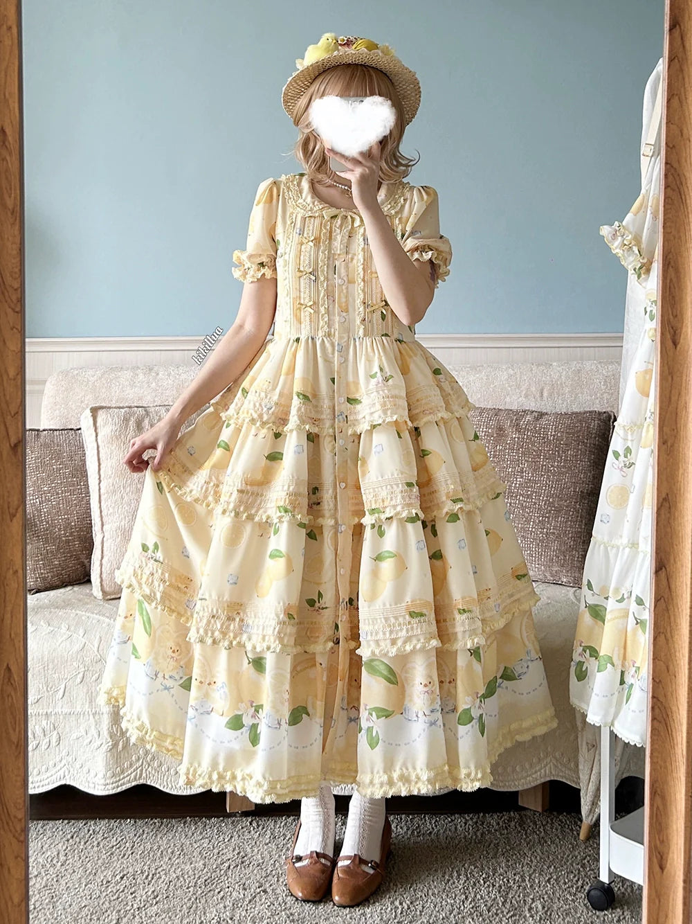 Miss Point - Lemon Chick - Country Lolita Printed OP With Button Front