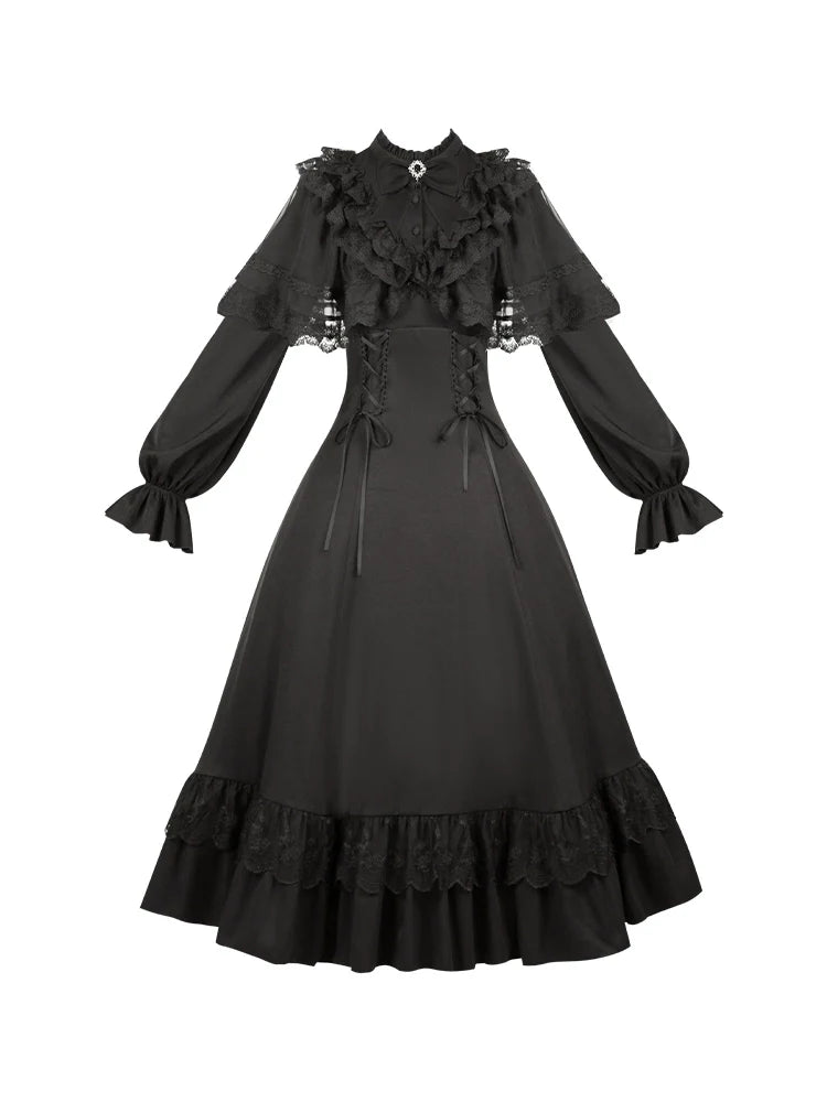 With PUJI - White Daylight - Elegant Lolita Long Sleeve OP Dress, Side Zipper