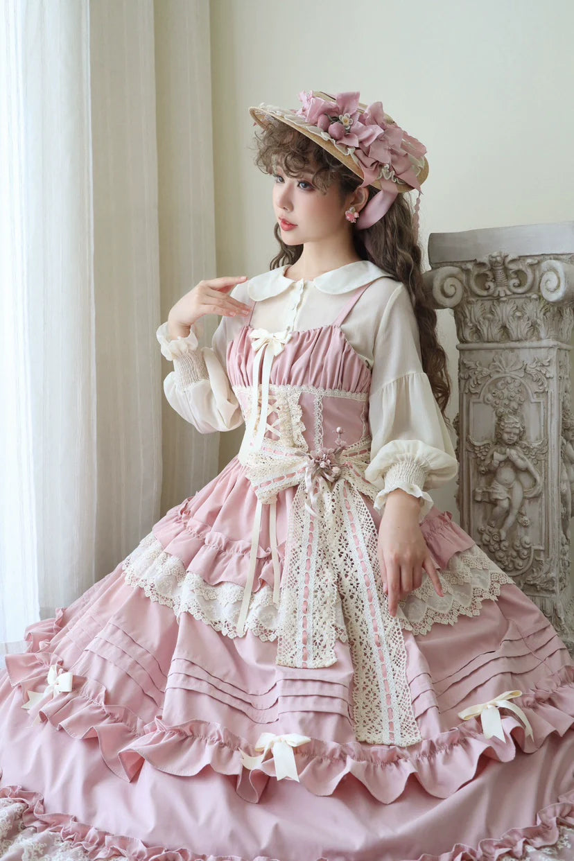 Qianmu - Lilianne - Elegant Lolita Ruffled Hem JSK Dress Multicolors