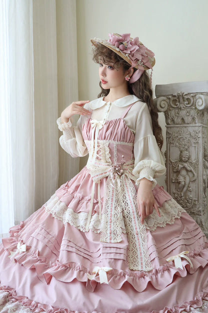 Qianmu - Lilianne - Elegant Lolita Ruffled Hem JSK Dress Multicolors