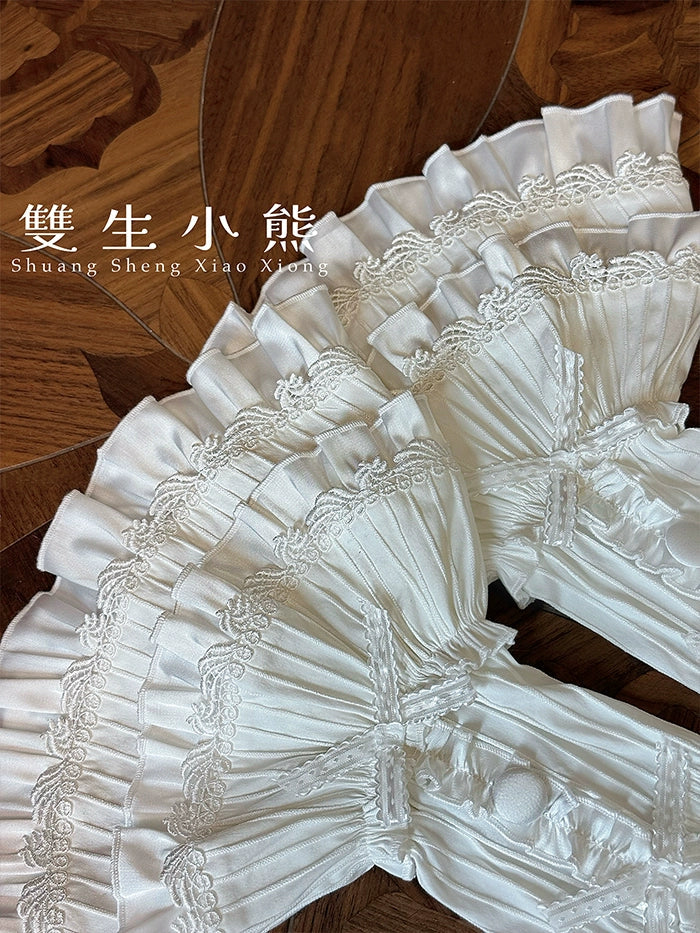 Shuang Sheng Xiao Xiong - Bite The Cake - White Sweet Lolita Blouse, Lace-Up Back