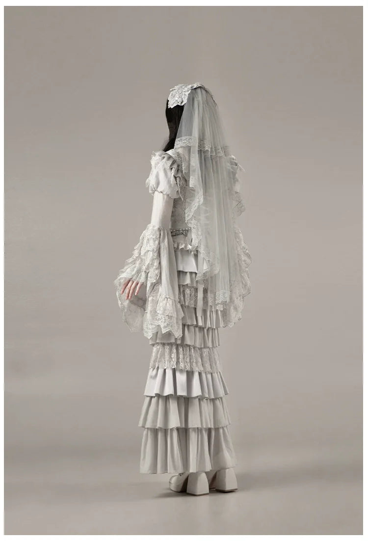 With PUJI - Letter and Poetry ﾂｷ Humanoid Robot - Silver Gothic Lolita Mermaid Skirt Set