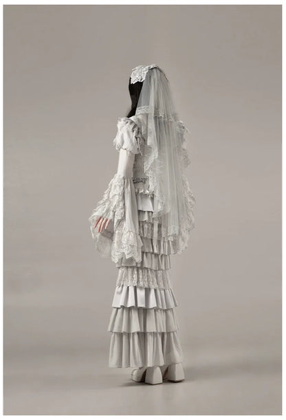 With PUJI - Letter and Poetry ﾂｷ Humanoid Robot - Silver Gothic Lolita Mermaid Skirt Set