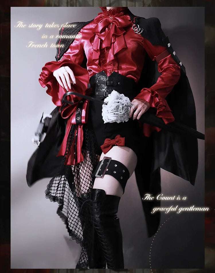 Forest Fluorescent Carps - Rose Countess - Ouji Lolita Pants Suit Prince Coat Elegant Shirt Trailing