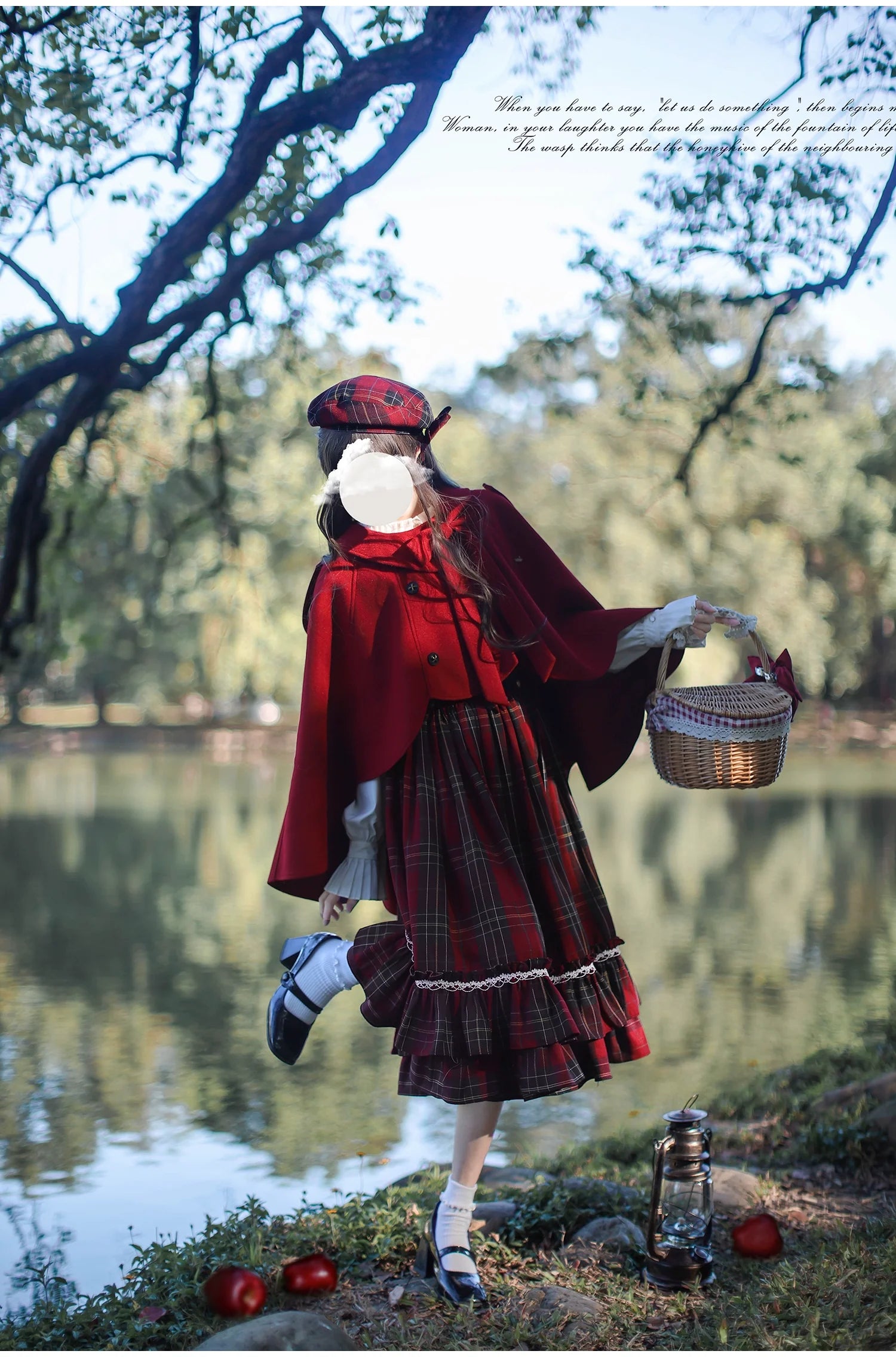 HuTaoMuJK - Little Red Riding Hood - Vintage Lolita Cape & JSK Dress Set