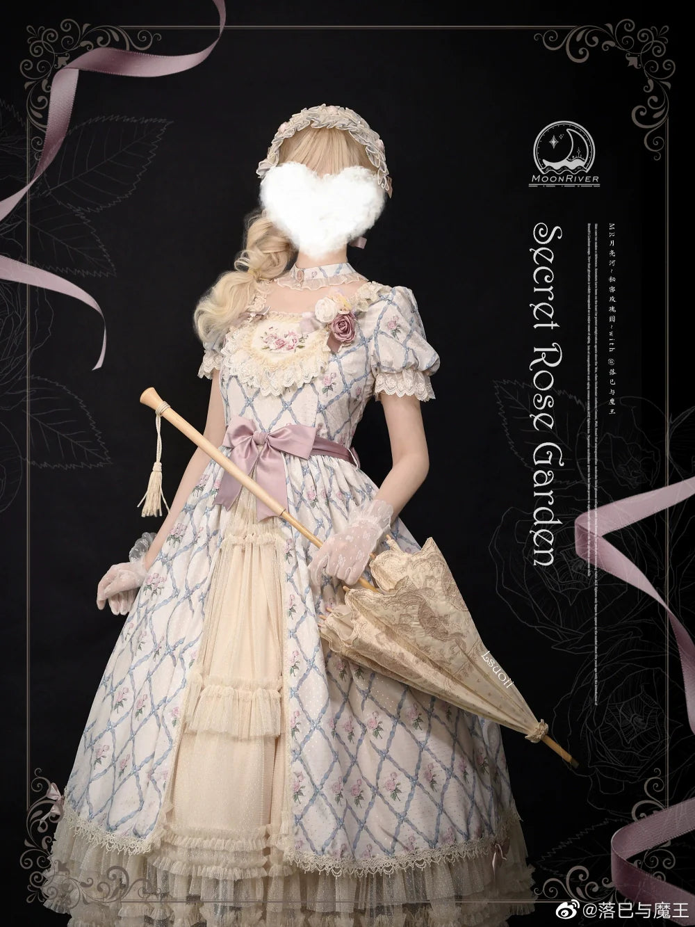 Moon River - Elegant Lolita OP Dress Short Sleeve Square Neckline Print Dress