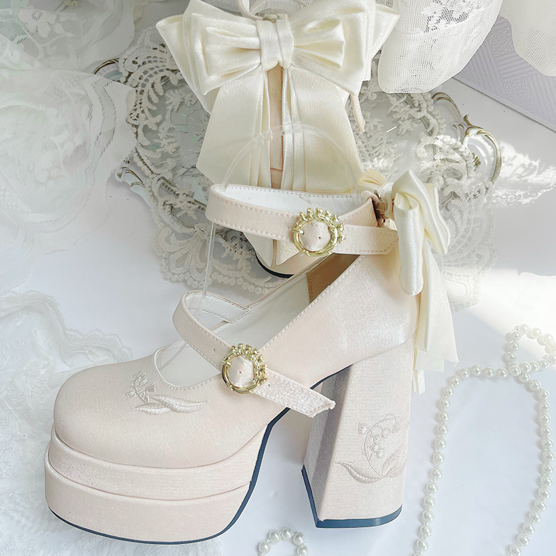 Dreamland - Floating Dream Lily - Elegant Lolita High Heel Shoes, Detachable Bow