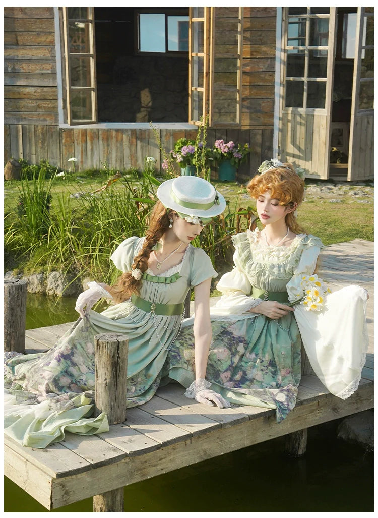 With PUJI - Blooming Rose - Chiffon Classic Lolita Dress Set Painting Styled OP & JSK