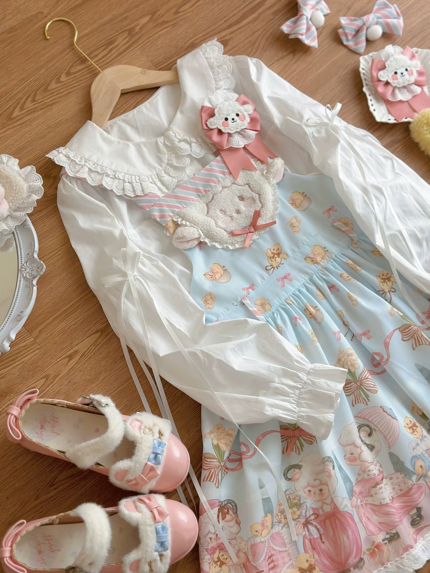 MeowMeow - Dance of the Lambs - Kawaii Lolita Salopette Dress With Cute Animal Prints