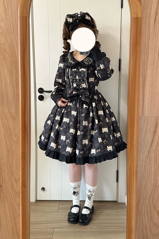 Good NIght Cats - Tiger in Autumn - Kawaii Lolita Printed OP Dress Set