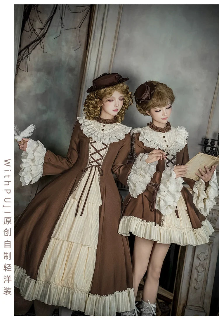 With PUJI - Walnut Box - Classic Lolita OP Dress Suit, Flared Sleeve